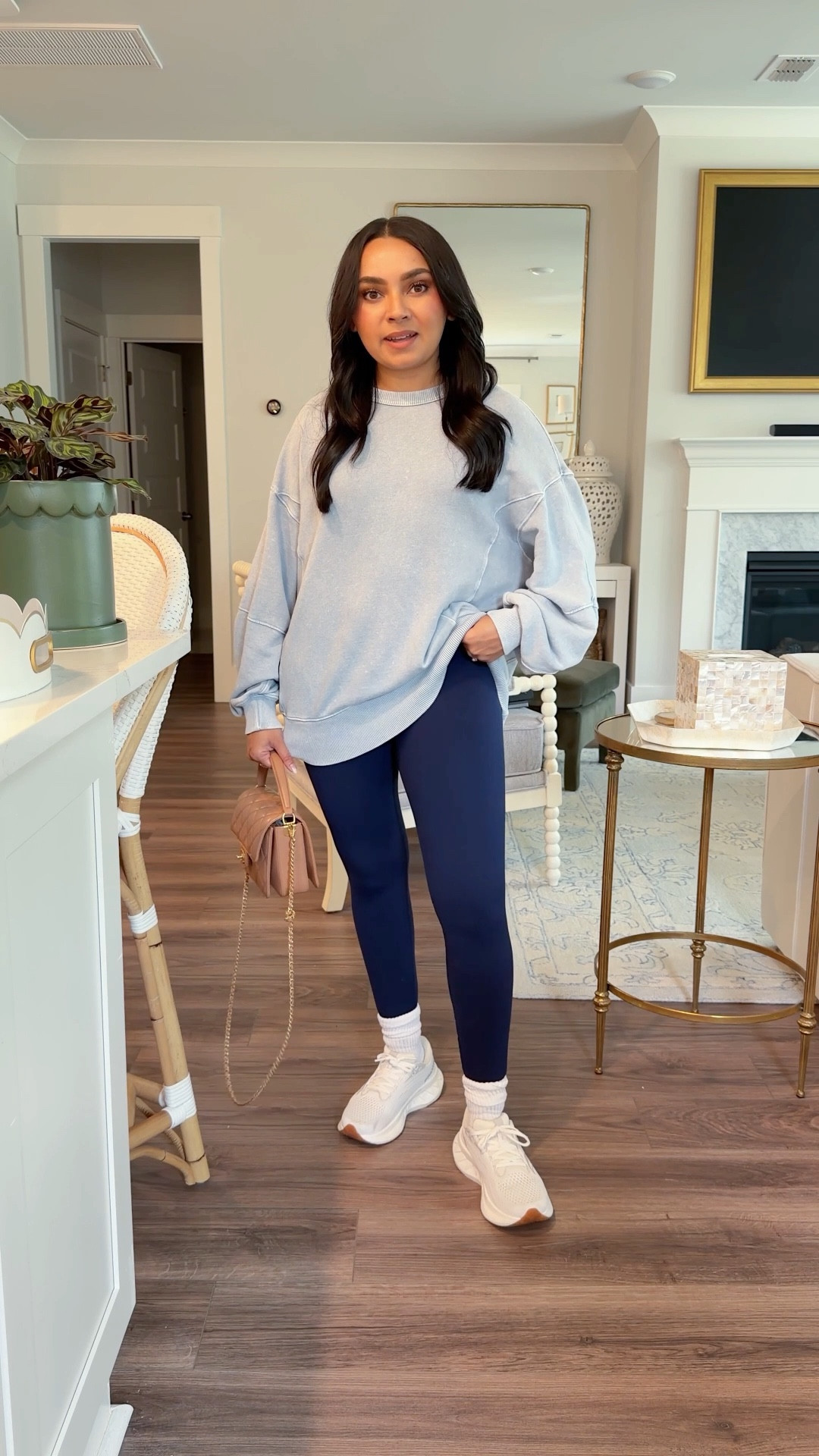 Blue cloudwash sweatshirt size xs TTS 
Navy leggings size medium short TTS 
Sneakers size 7 - sized up a half size 

#LTKPetite #LTKSaleAlert #LTKxAerie