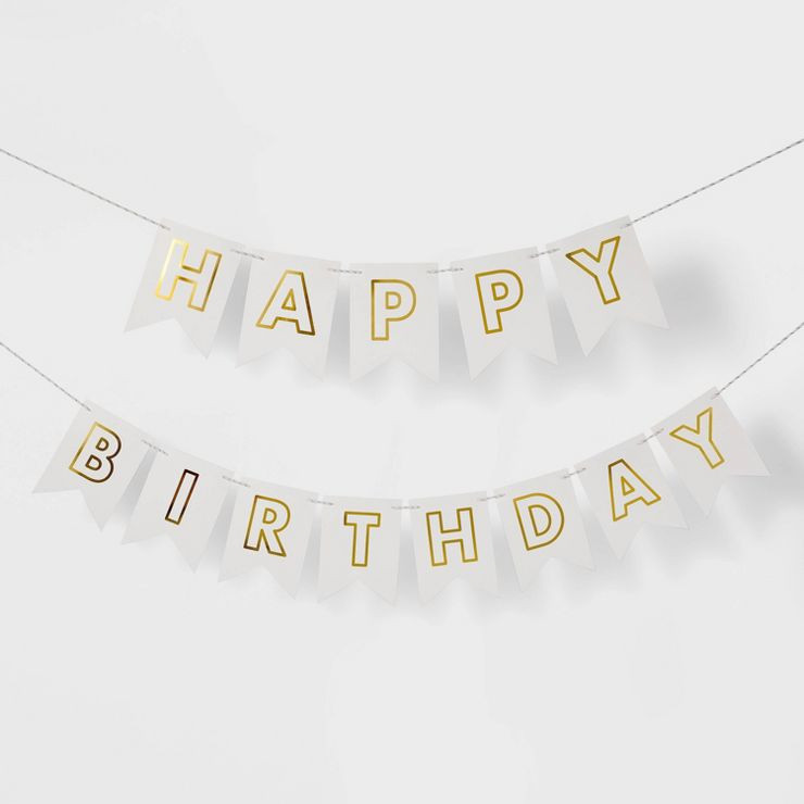 "Happy Birthday" Party Banner White/Gold - Spritz™ | Target