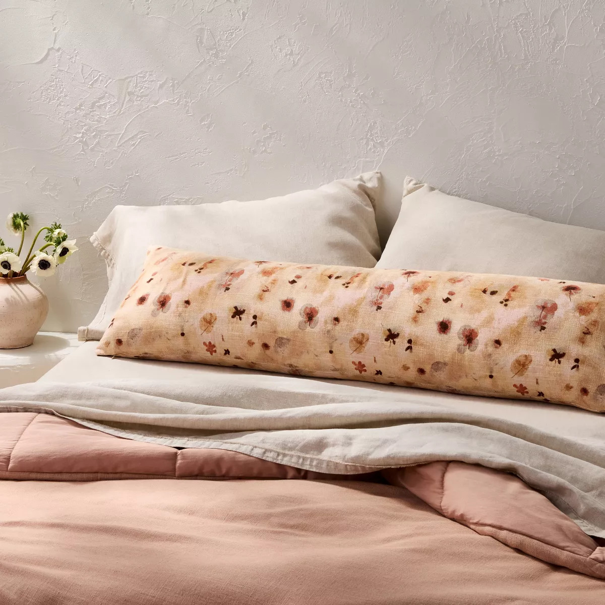 Lumbar Heavyweight Linen Blend Decorative Throw Pillow Pressed Floral Print - Casaluna™ | Target