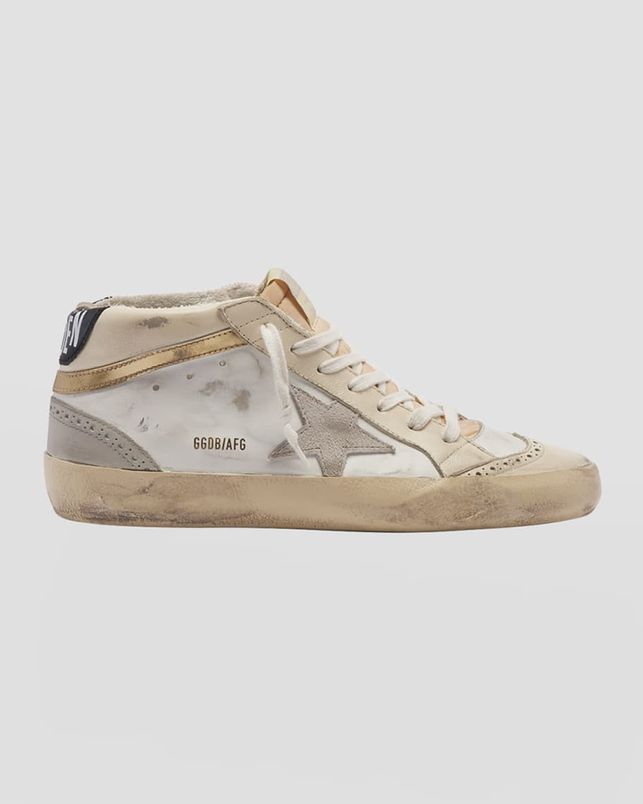 Golden Goose Mid Star Mixed Leather Wing-Tip Sneakers | Neiman Marcus