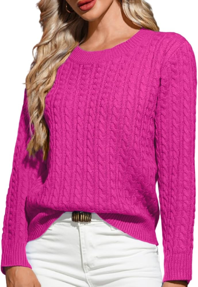 Women's Dressy Fitted Cable Knit Sweater Lightweight Soft Classic Casual Pullover Trendy Fall Out... | Amazon (US)
