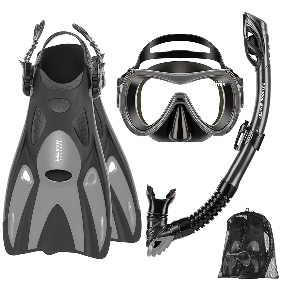 OutdoorMaster Mobula Snorkeling Gear for Adults,Mask Fins Snorkel Set with Panoramic View Anti-Fo... | Amazon (US)