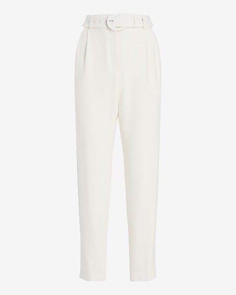 Super High Waisted Linen-Blend Belted Pleated Ankle Pant | Express