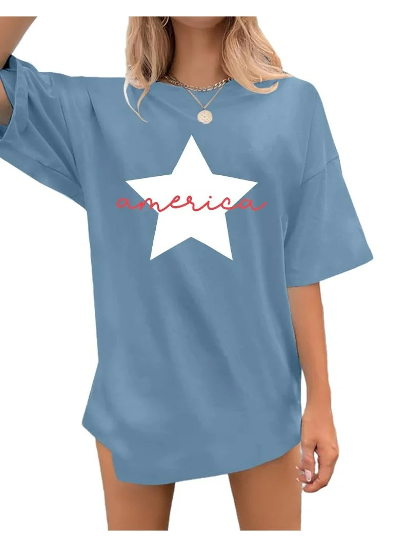 MOUSYA 4th of July Oversize Shirts Women American Star Shirt USA Patriotic Tops Funny Patriotic T... | Walmart (US)