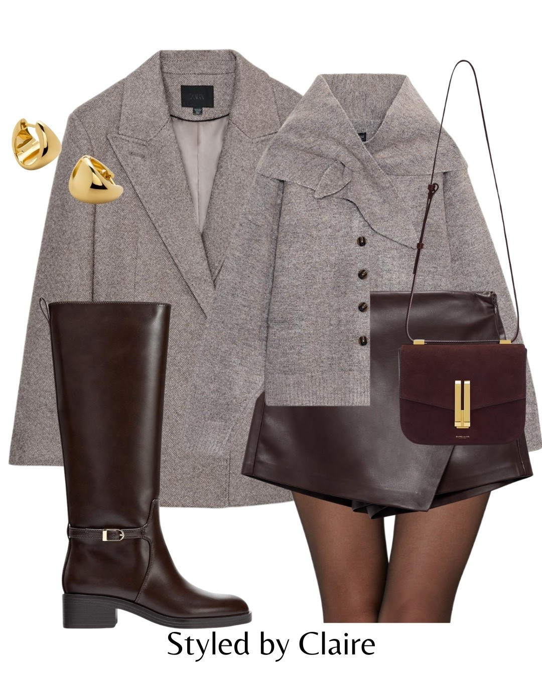 Herringbone blazer styling🙋🏽‍♀️
Tags: oversized scarf cardigan knit faux leather skort skirt mango Zara knee high boots demellier London suede shoulder bag gold earrings fashion autumn winter inspo outfit ideas chic women’s style city break capsule wardrobe statement style Parisian London Barcelona 

#LTKautumn #LTKstyletip #LTKshoes