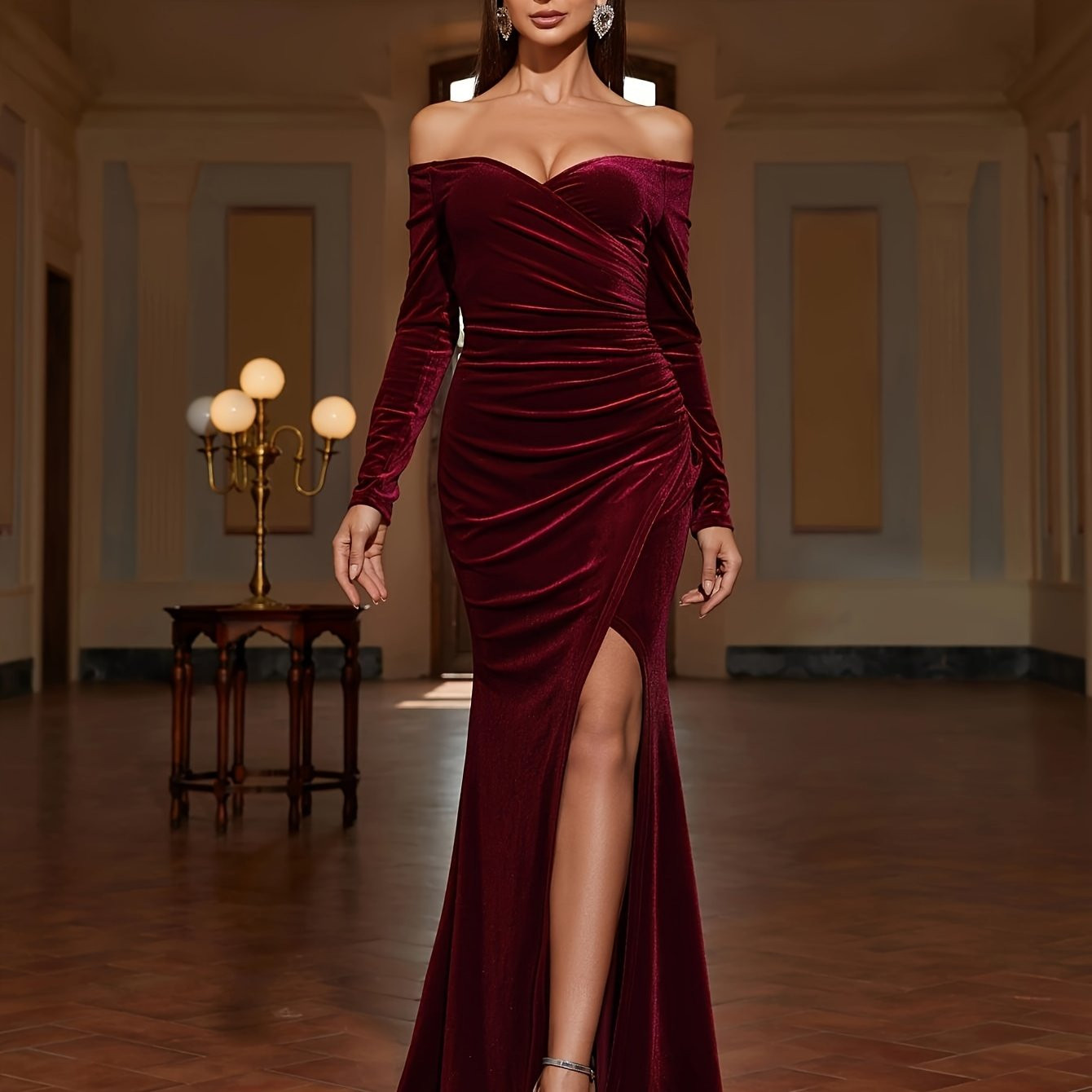 elegant bodycon jersey shoulder long sleeve   evening - Temu Canada | Temu Affiliate Program