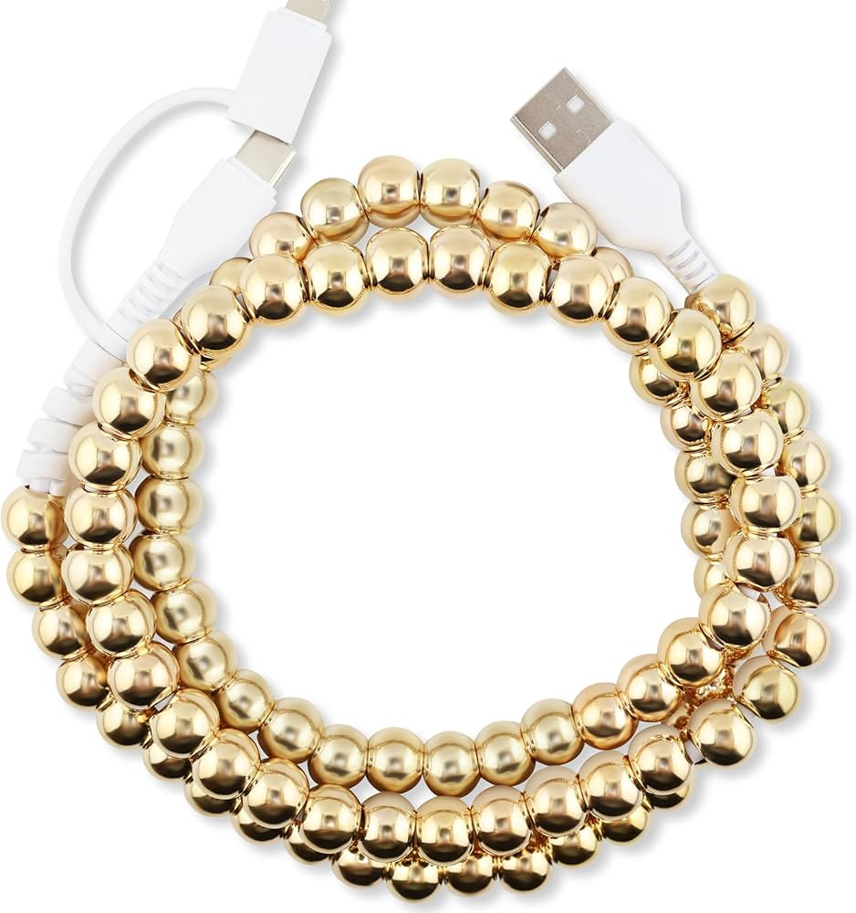 Cute Beaded Phone Charger Metallic Colors USB Cable iPhone 2-in-1 USB-C and iPhone Charging Cable... | Amazon (US)