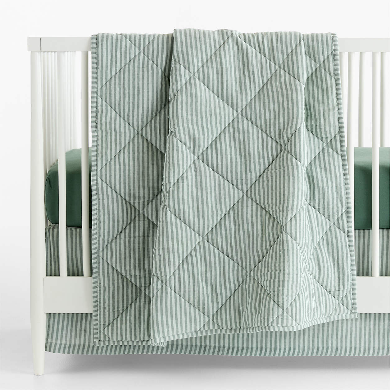 Supersoft Pine Green Quilted Striped 100% Organic Cotton Gauze Baby Crib Quilt + Reviews | Crate ... | Crate & Barrel