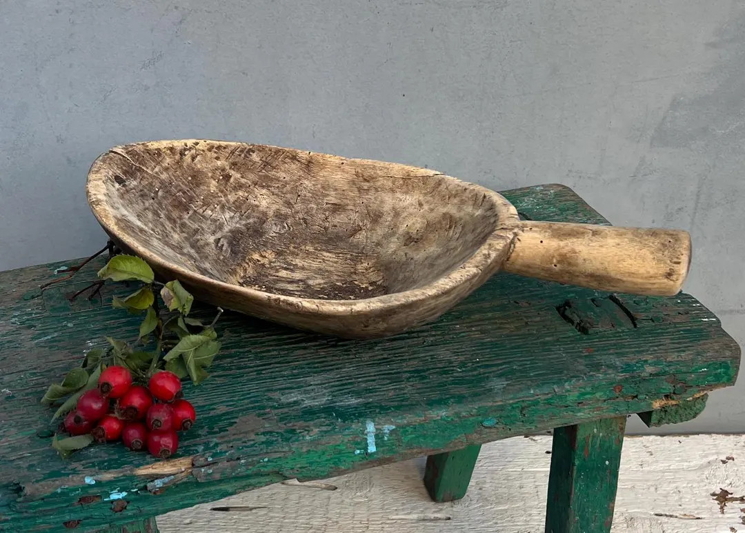 Vintage Hand-Carved Wooden Scoop, Rustic Kitchen Decor, 14.2 inch | Etsy (Global)