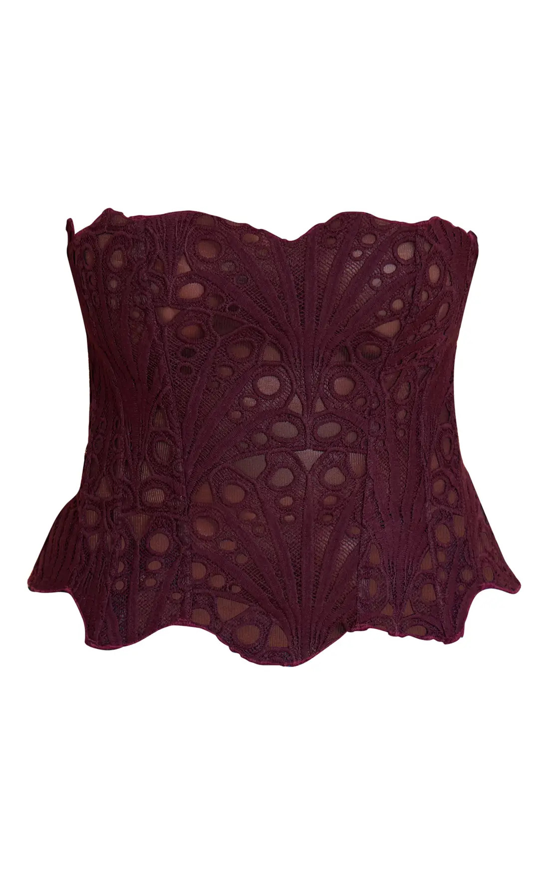 Plum Textured Sheer Floral Lace Corset | PrettyLittleThing USA | PrettyLittleThing US