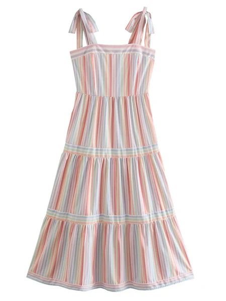 'Urbana' Rainbow Striped Tied Midi Dress | Goodnight Macaroon