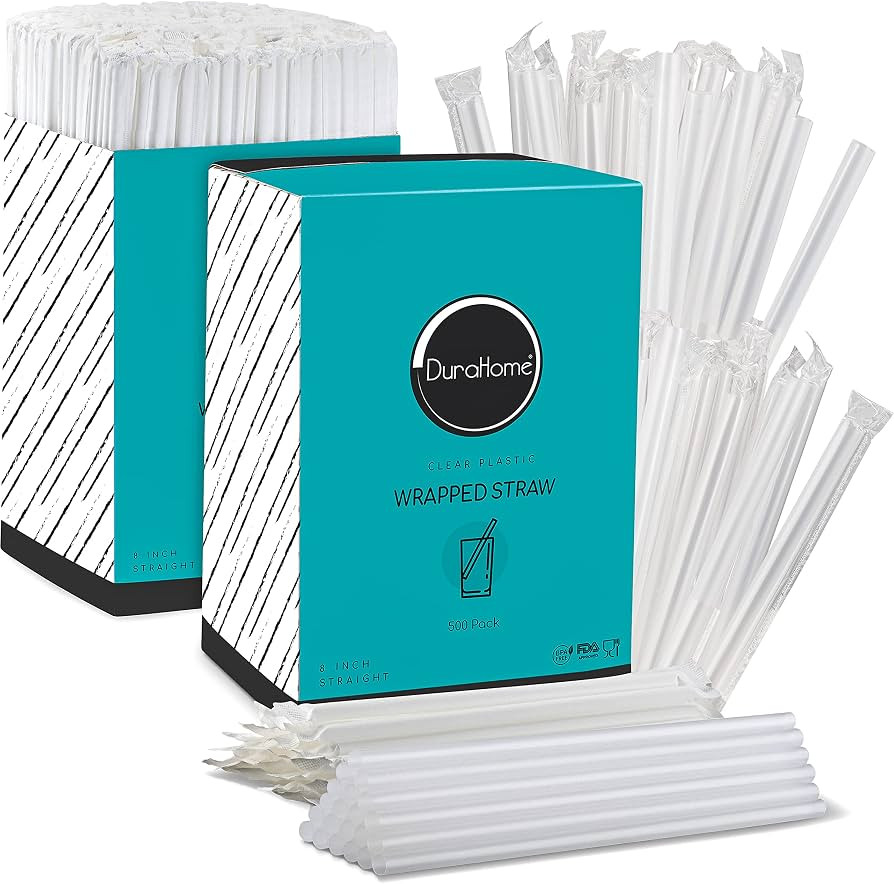DuraHome Clear Plastic Straws Individually Wrapped 1000 Pack - 8 inch Drinking Straw, BPA Free - ... | Amazon (US)