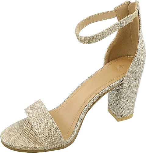 Cambridge Select Women's Open Toe Single Band Stretch Ankle Strap Back Zip Chunky Block Heel Sand... | Amazon (US)
