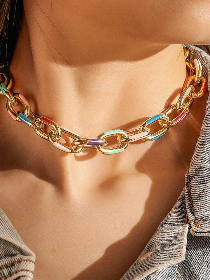 1pc Unique Exaggerated Metal Hiphop Punk Style Clavicle Chain, Women's Retro Fashion Smooth Thick... | SHEIN