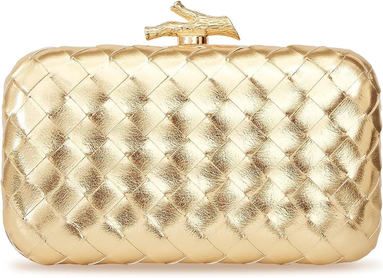 BRYCTSISEN Women Clutch Purse Gold Metallic Woven Evening Shoulder Box Bag | Amazon (US)