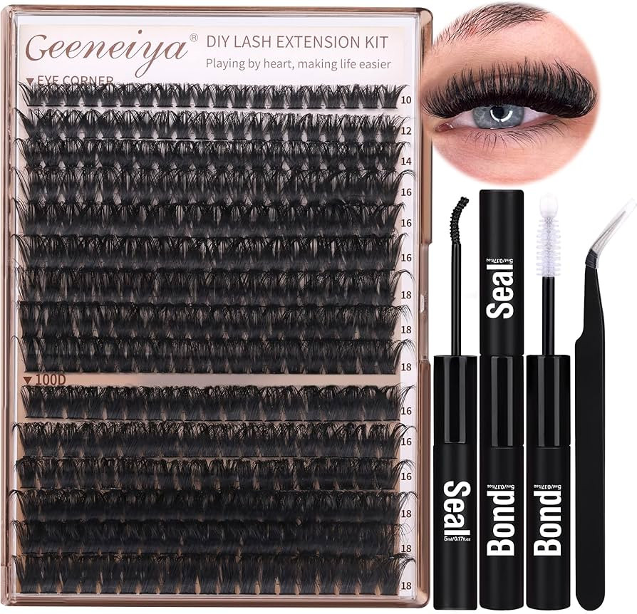 Geeneiya Volume Lash Clusters Kit DIY Lash Extension Kit D Curl Eyelash Extensions with Waterproo... | Amazon (US)