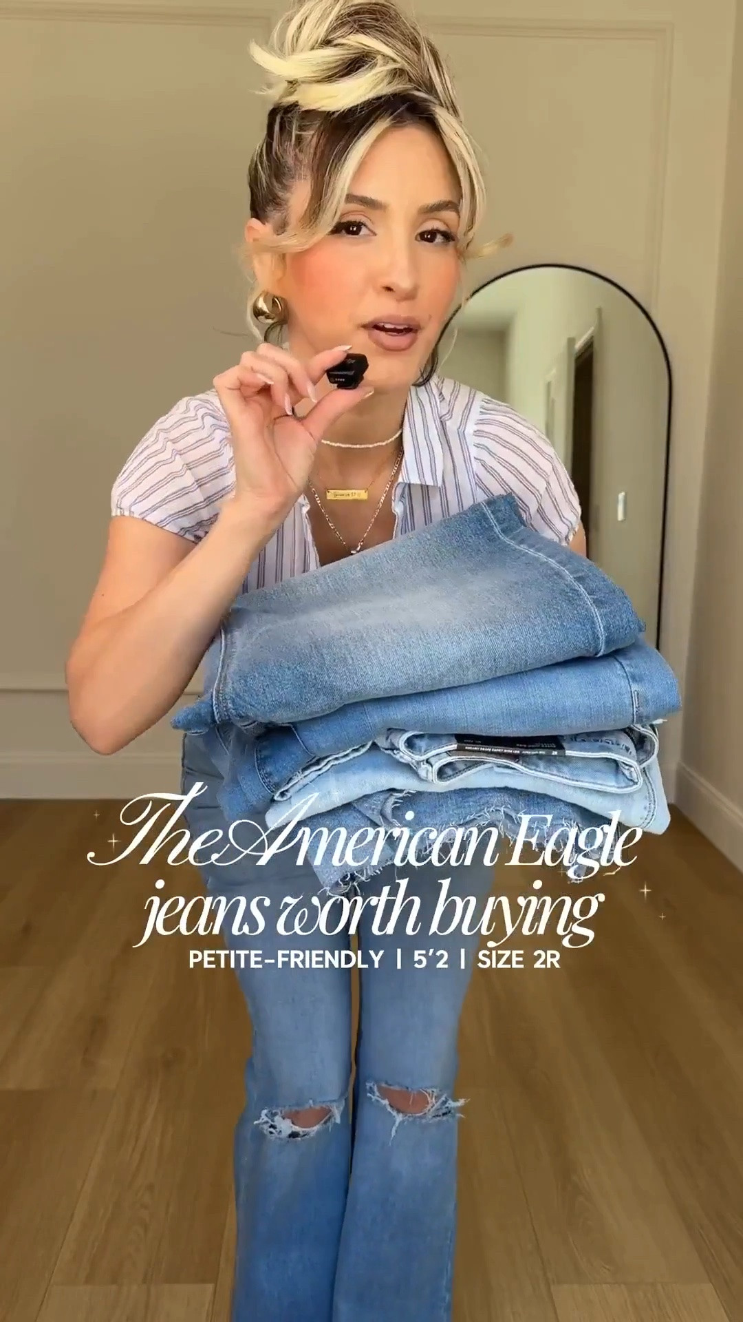 The jeans I keep reaching for ✨
@American Eagle Outfitters just gets the fit RIGHT every time. 😚🤌🏼

Jeans in order of appearance: 
1. Super high waisted flare jean
2. AE Strigid Curvy Super High-Waisted
Baggy Straight Jean
3. AE Dreamy Drape Stretch Super High-Waisted Baggy Wide-Leg Jean
4. Dreamy drape super stretch high waisted baggy wide leg jean in salty air
5. AE Dreamy Drape Stretch Curvy Super High-Waisted Baggy Wide-Leg Jean in Classic vintage destroy

#LTKootd #LTKmomlife #LTKgrwm