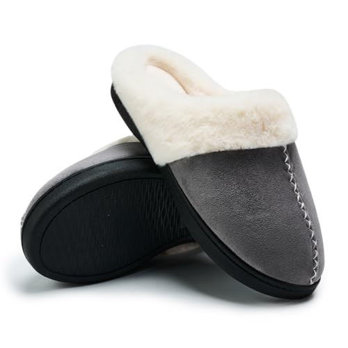 welltree Women's Memory Foam Slippers with Coral Fleece Lining Non-Slip Slippers Winter House Shoes for Indoors and Outdoors, Dark Grey, EU 38/39 | Amazon (US)
