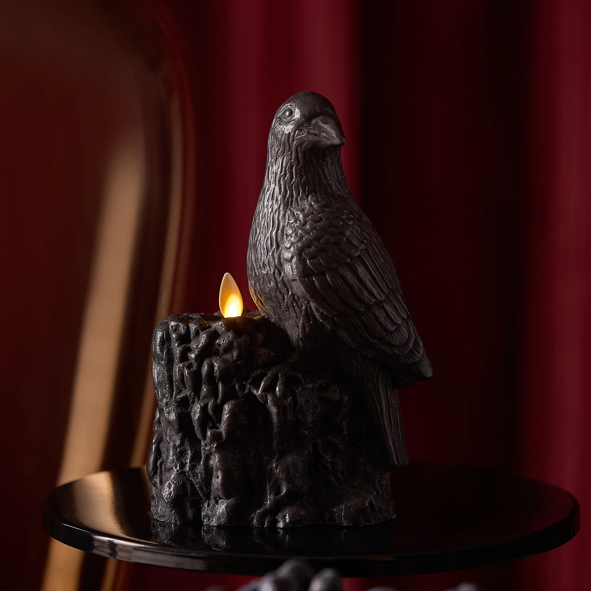 Black Flameless Candle Perching Crow | Luminara