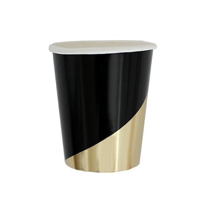Black Gold Foil Paper Cups - Formal, Fine Dining, Birthday, Wedding, Showers Party Disposable Cups - | Amazon (US)