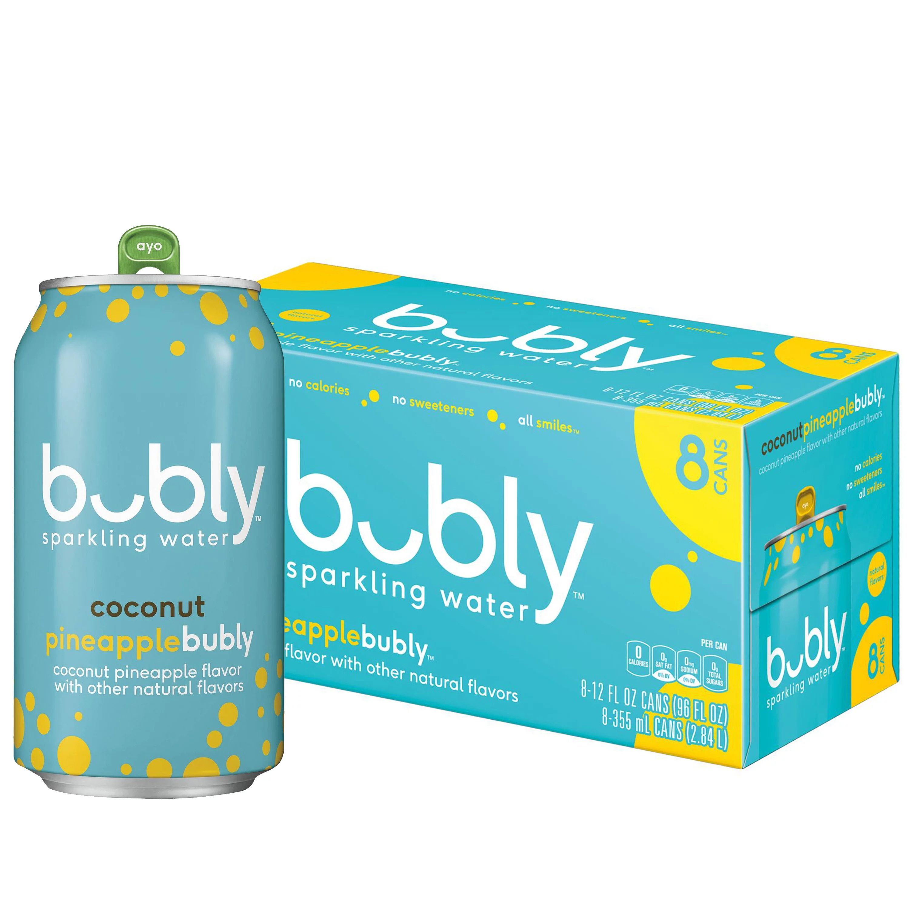 bubly Summer Coconut Pineapple Sparkling Water, 12 Fl Oz, 8 Pack Cans | Walmart (US)