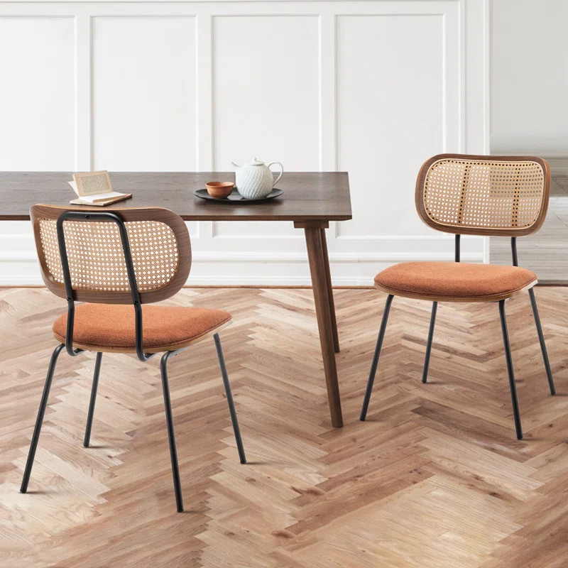 Sirine Linen Modern Side Chair with Rattan Back | Wayfair North America