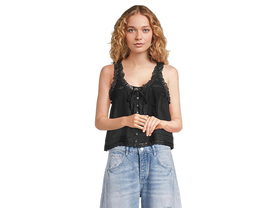 Free People Evermore Tank Top Women's Clothing Black : XL (Women's 16), Cotton/Lace/Sheer | Zappos