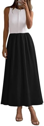 PRETTYGARDEN Maxi Dresses for Women 2026 Summer Casual Sleeveless Patchwork Flowy Vacation Sundre... | Amazon (US)