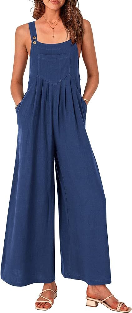 PRETTYGARDEN Women's Bib Overalls Casual Summer Sleeveless Strap Loose Wide Leg Jumpsuits with Po... | Amazon (US)