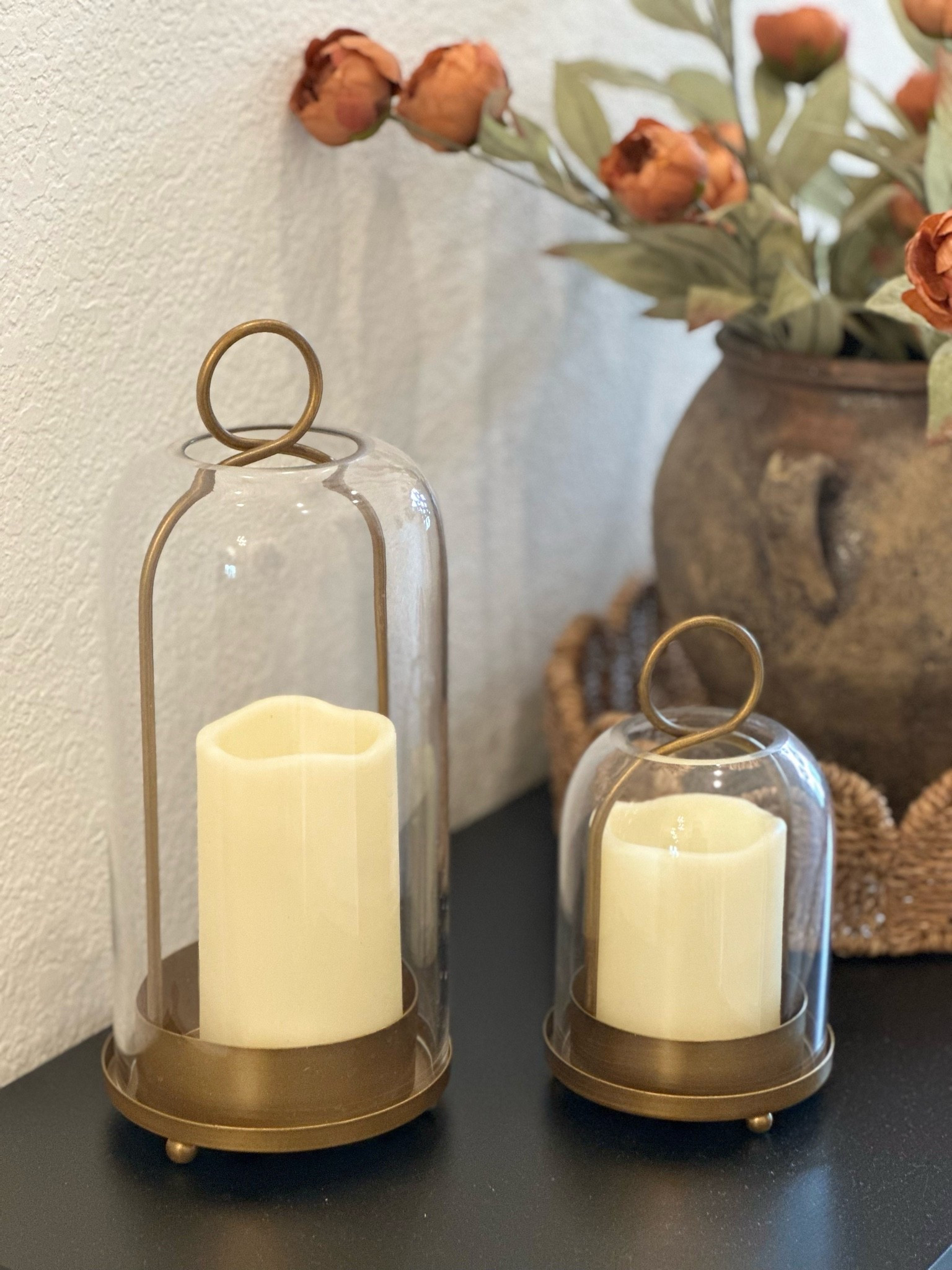 Brass glass hurricanes- set of two