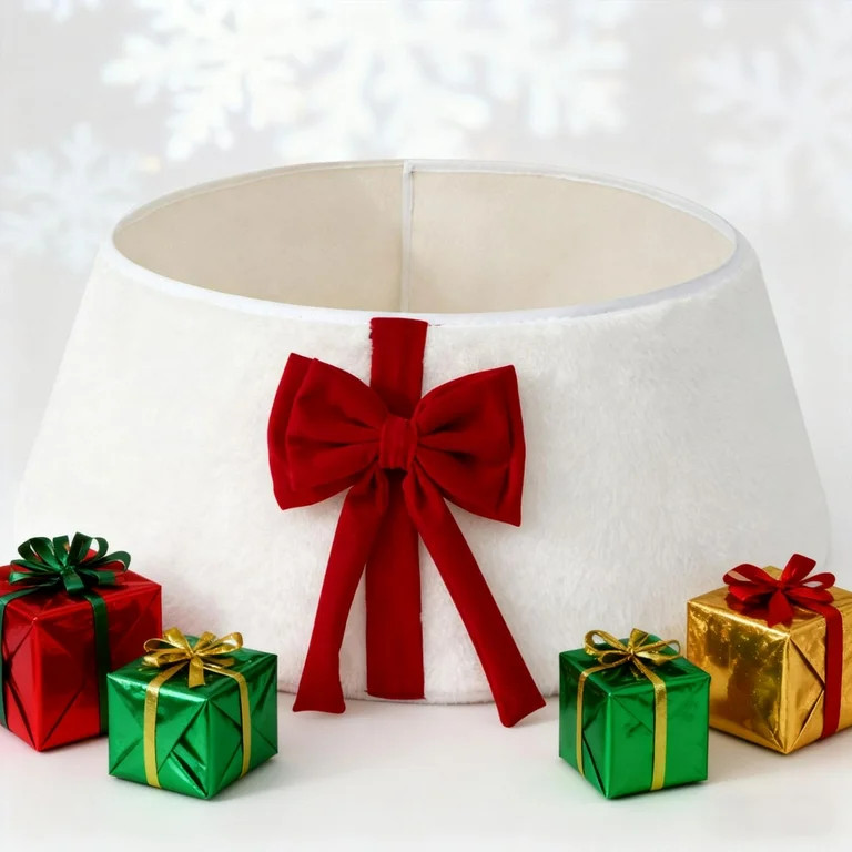 Red Velvet Christmas Tree Collar, Foldable Fabric Tree Skirt with Gold Trim, Elegant Holiday Wrea... | Walmart (US)