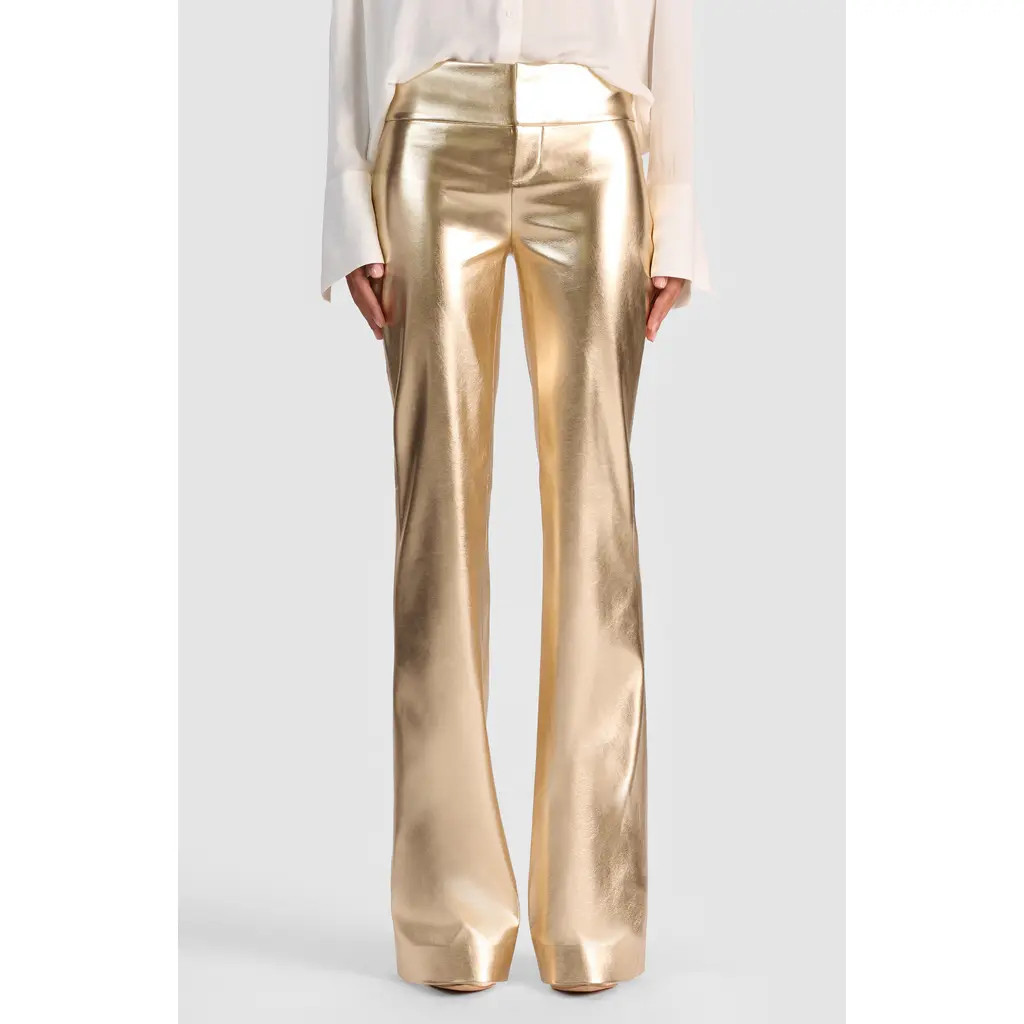 Alice + Olivia Metallic Faux Leather Pants in Gold at Nordstrom, Size 2 | Nordstrom