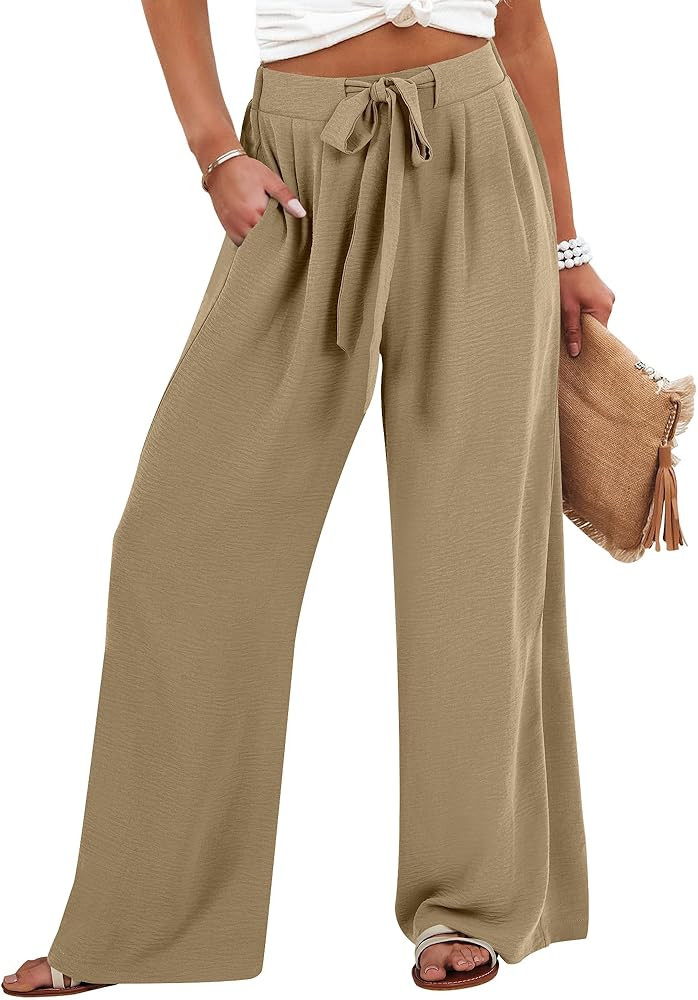 Caracilia Wide Leg Palazzo Pants for Women Summer High Waist Flowy Loose Casual Lounge Trousers B... | Amazon (US)