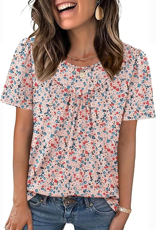 WIHOLL Womens Summer Tops Trendy Short Sleeve T Shirts Pleated Crewneck Tees Blouses Dressy Casua... | Amazon (US)