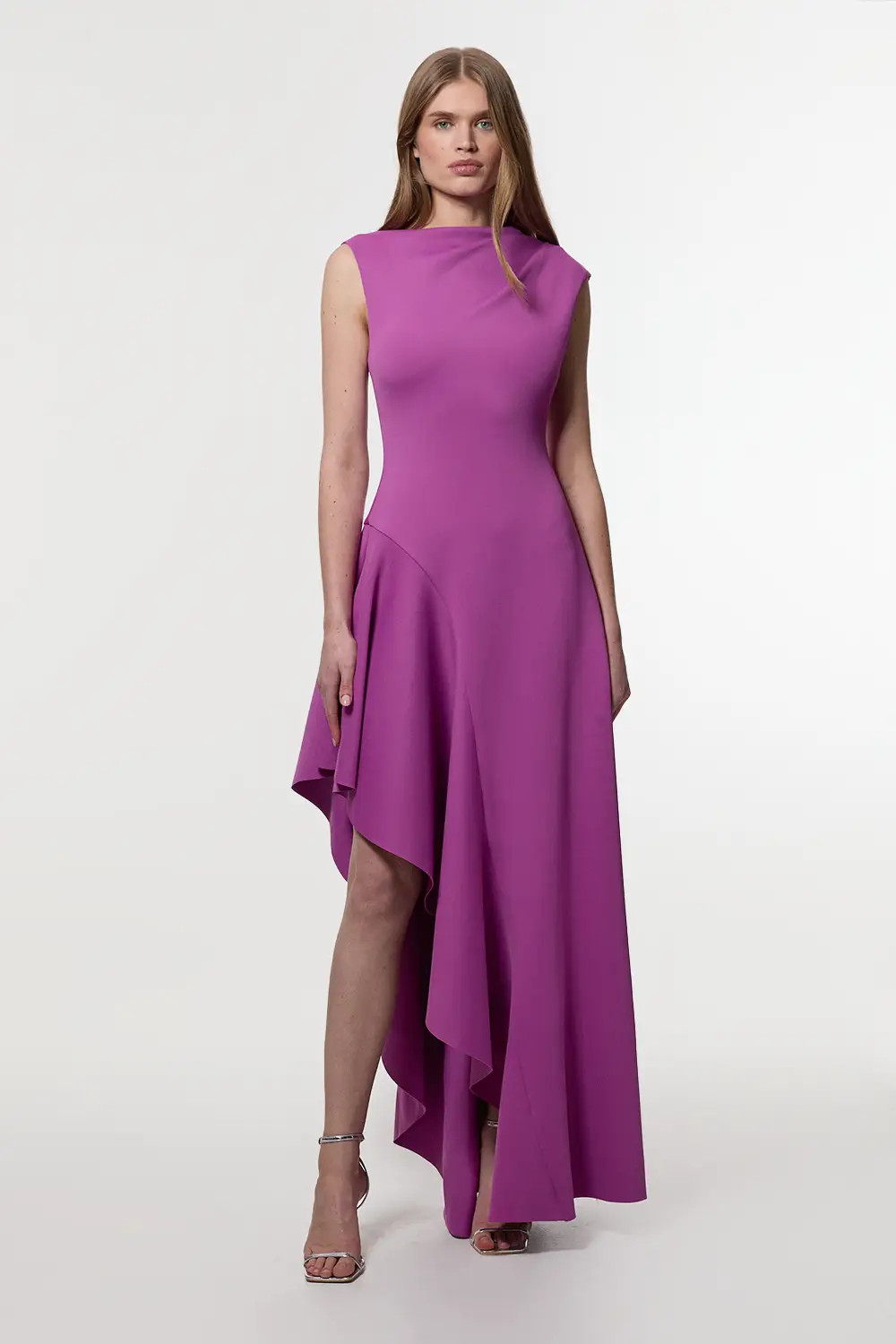 Scuba Drama Ruffle Hem Woven Maxi Dress | Karen Millen