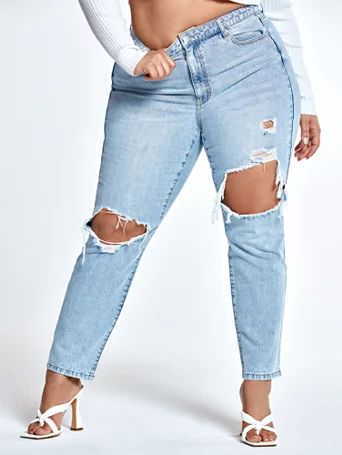 High Rise Straight Leg Jeans with Cutouts - Fashion To Figure | Fashion to Figure