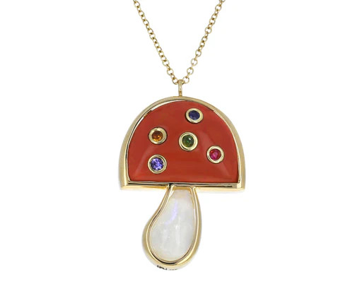 Moonstone, Coral and Multi Gem Small Mushroom Necklace | TWIST