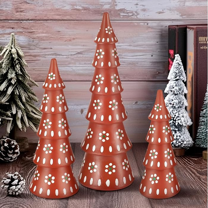 Roowest 3 Pack De Barro Mexicanos Christmas Tree Tabletop Resin Desk Centerpieces Table Tree Deco... | Amazon (US)