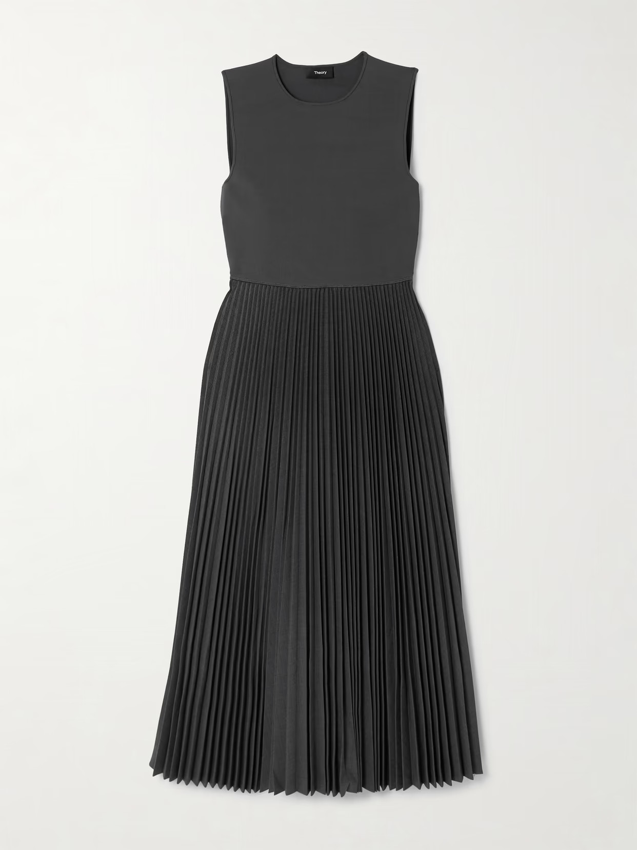 Theory - Pleated Stretch-knit And Satin-crepe Midi Dress - Gray | NET-A-PORTER (US)