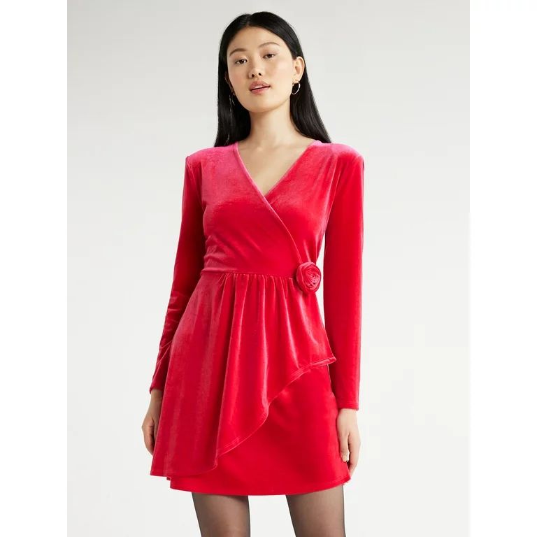 Scoop Women’s Rosette Velvet Mini Dress, Sizes XS-XXL - Walmart.com | Walmart (US)