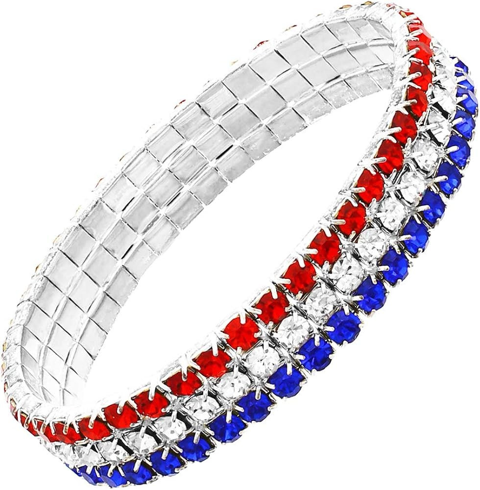 Rosemarie Collections Women's July 4th Red White And Blue Patriotic Statement USA Rhinestone Crys... | Amazon (US)