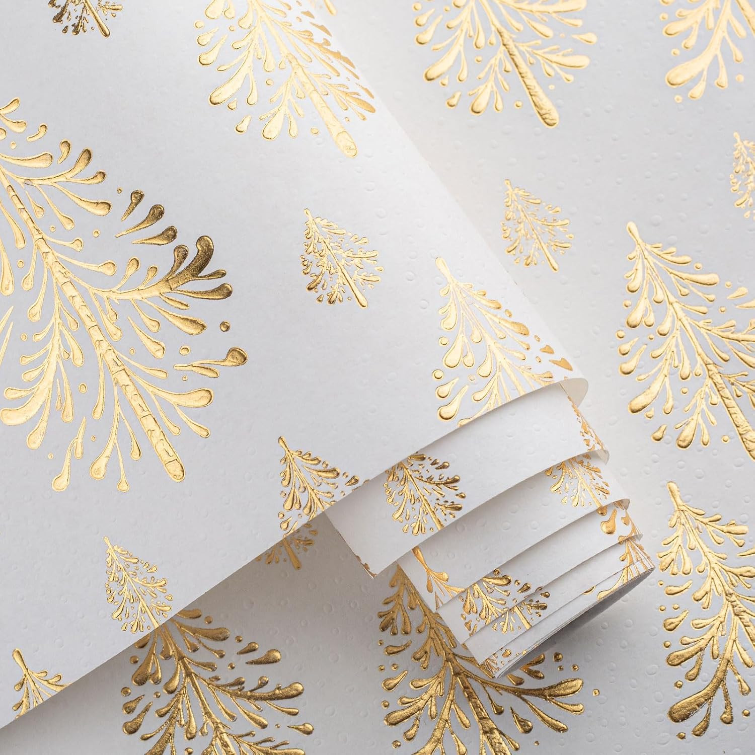 Flyhill Kraft Christmas Wrapping Paper,White Gold 3D Embossed Foil Christmas Tree with Woodlands Wrap Paper for Holiday, Party,Celebration, New Year (17 Inch X 32.8 Feet) | Amazon (US)