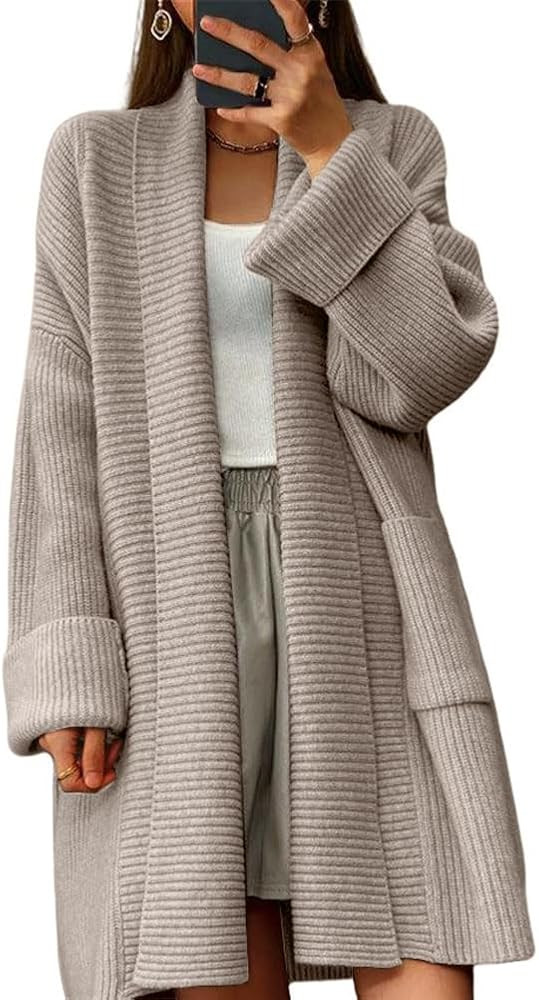 Women's Fall Casual Open Front Midi Long Cardigan Sweater Loose Fit Chunky Knit Coatigan Coat | Amazon (US)