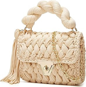 Chunky Yarn Knit Crochet Tote Purse Crossbody Bags for Women - Handwoven Evening Clutch Flap Shou... | Amazon (US)