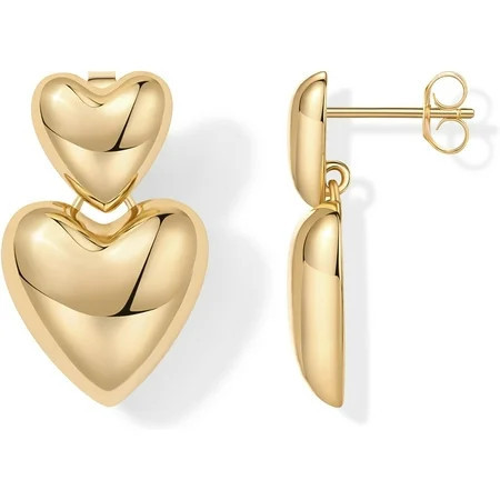 14K Gold Plated Statement Chunky Heart Earrings for Women | Lightweight Teardrop Love Valentine Dangle Earrings | Walmart (US)