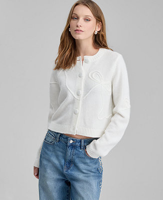 Women's Bow Embroidered Cropped Cardigan, Macy's Exclusive | Macy's