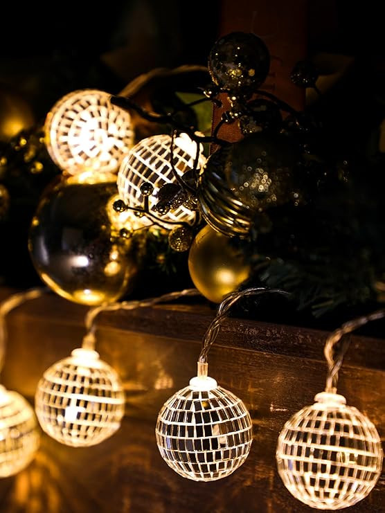 BBTO LED Disco Ball String Light Battery Powered Mirror Balls Ornaments for Outside Backyard Porc... | Amazon (US)