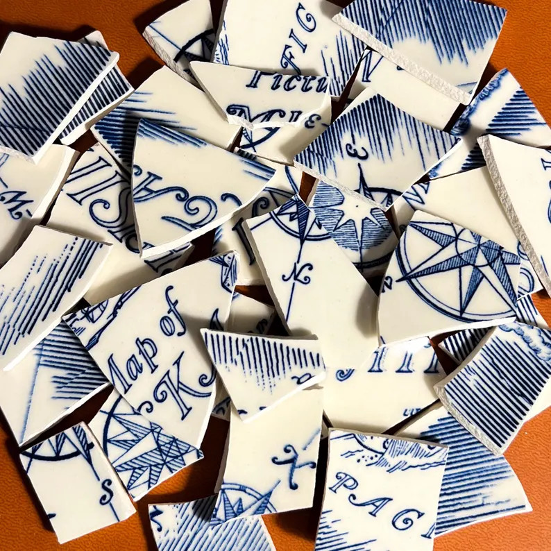 15 Dark Blue Natutical Stripe Vintage Hand Cut Broken China Mosaic Tiles, DIY Craft Art Supplies,... | Etsy (US)