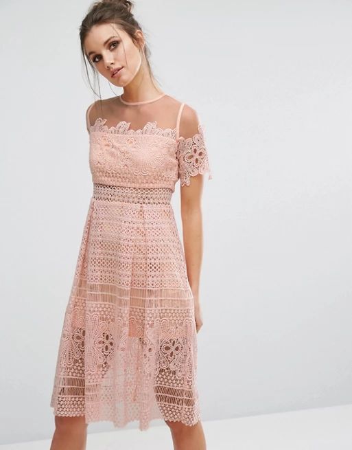 Boohoo Lace Mesh Midi Skater Dress | ASOS US