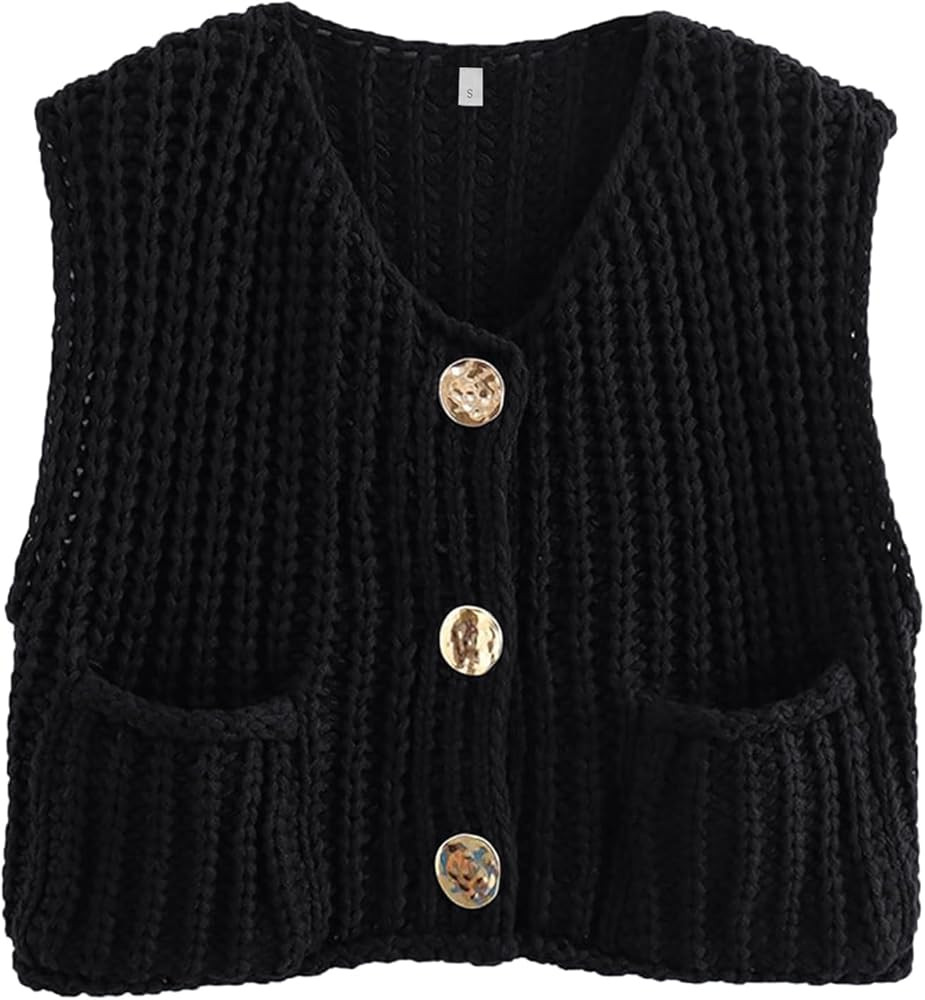 Wyeysyt Womens Sleeveless Crop Knit Cardigan Casual Button Down Cropped Knitted Sweater Vest with... | Amazon (US)